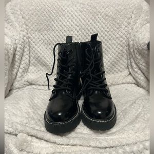 Black Faux Leather Ankle Boots